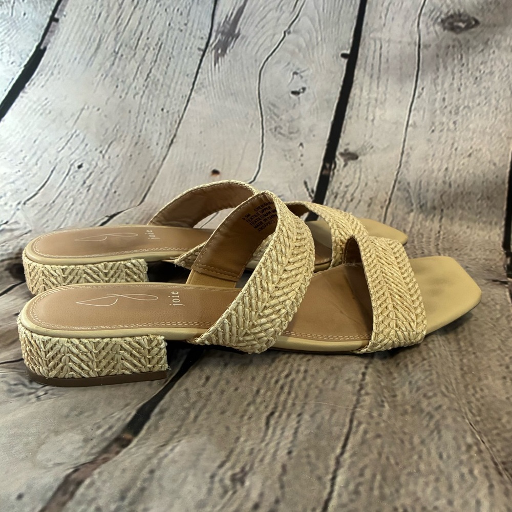 Joie Women’s Cherish Straw Woven‎ Double Strap Low Heel Sandals Sz 9.5 Beige GUC